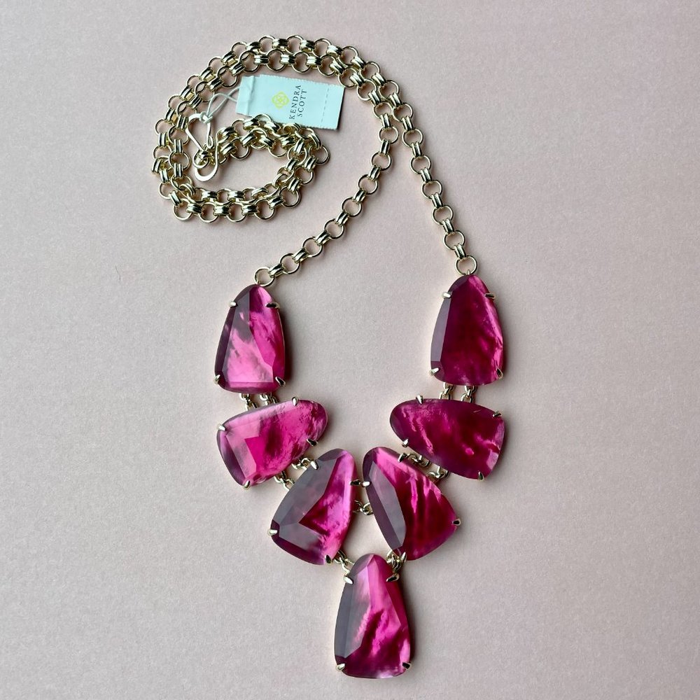 Kendra Scott Harlie Necklace Pink Berry Burgundy Illusion 14k Gold Plated NWT